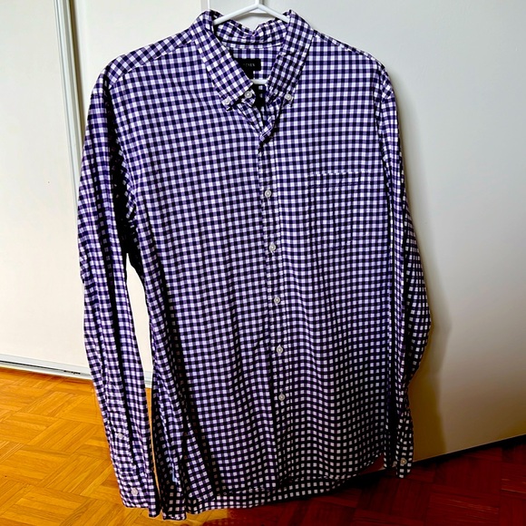 J.Crew men’s casual button up shirt. Purple check - Picture 1 of 4